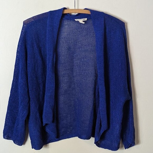 Eileen Fisher Knit Linen Blend Open Cardigan Lightweight Cobalt Blue Preppy - Picture 2 of 7